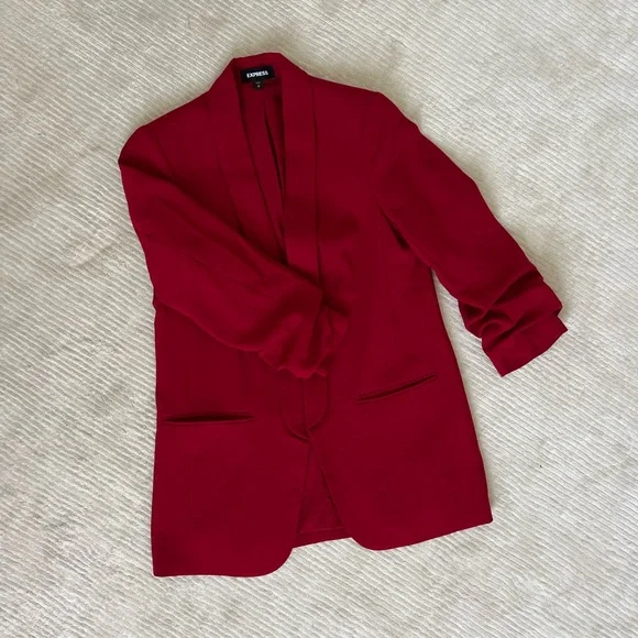 Express Paperbag Highrise Ankle Pants (4R) and Blazer (Small) Set Red - Picture 10 of 16